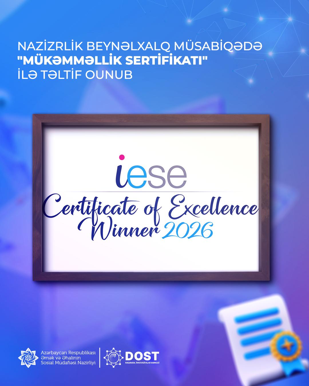 The Ministry of Labour and Social Protection of the Population has been awarded a “Certificate of Excellence” in an international competition